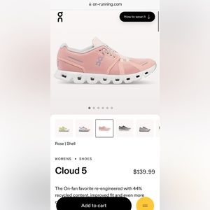 On Cloud 5 Rose Pink Running Shoes 6.5 Womens